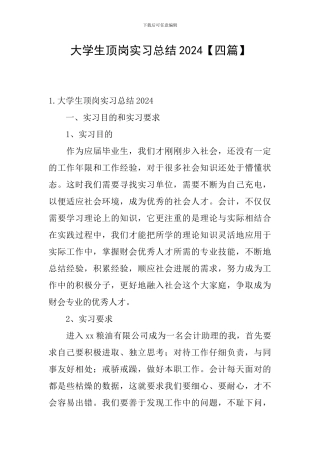 大学生顶岗实习总结2024