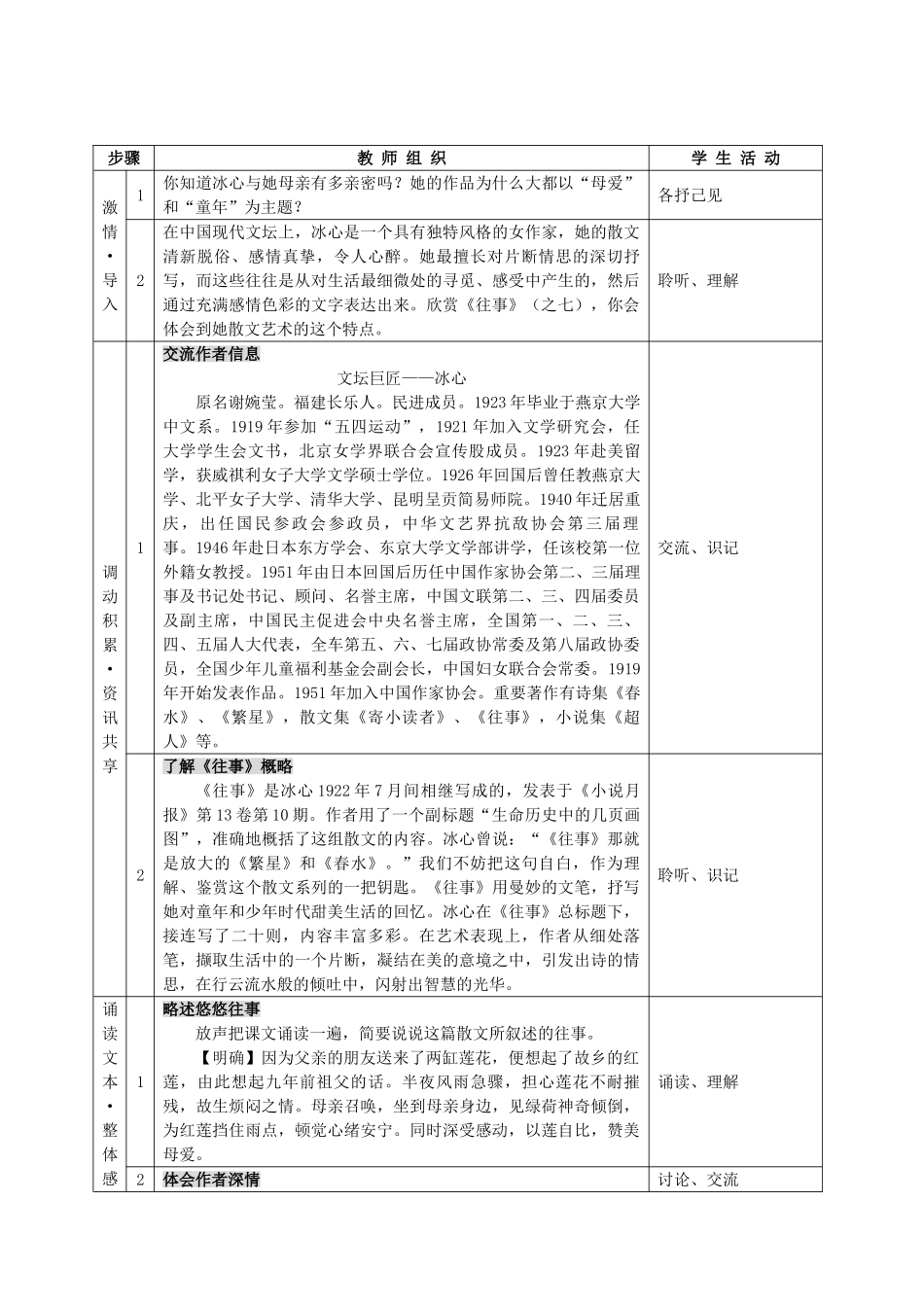 九年级语文下册《往事》之七教学设计 苏教版_第2页