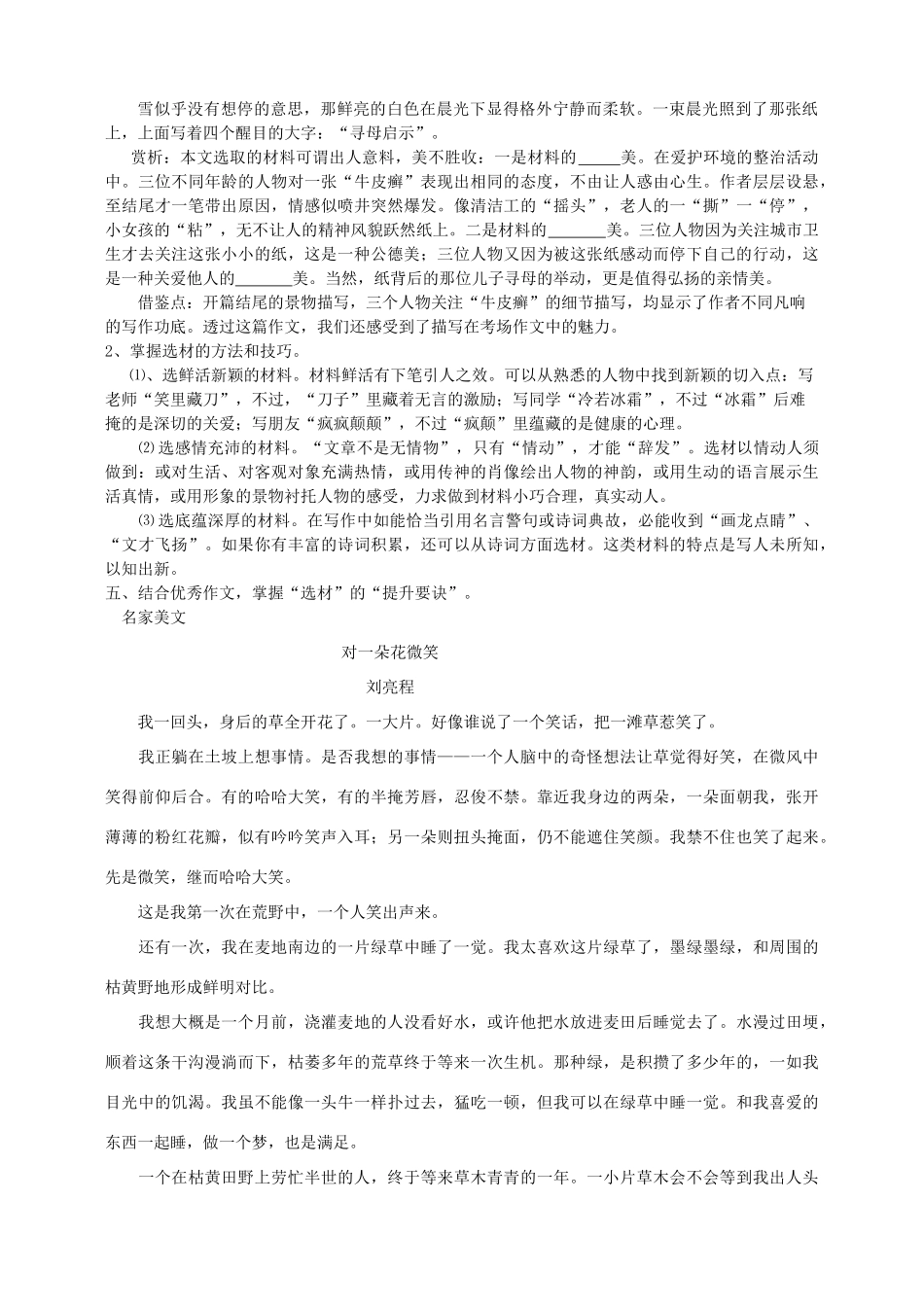 湖南省茶陵县世纪星实验学校九年级语文《作文如何选材》教案1_第2页