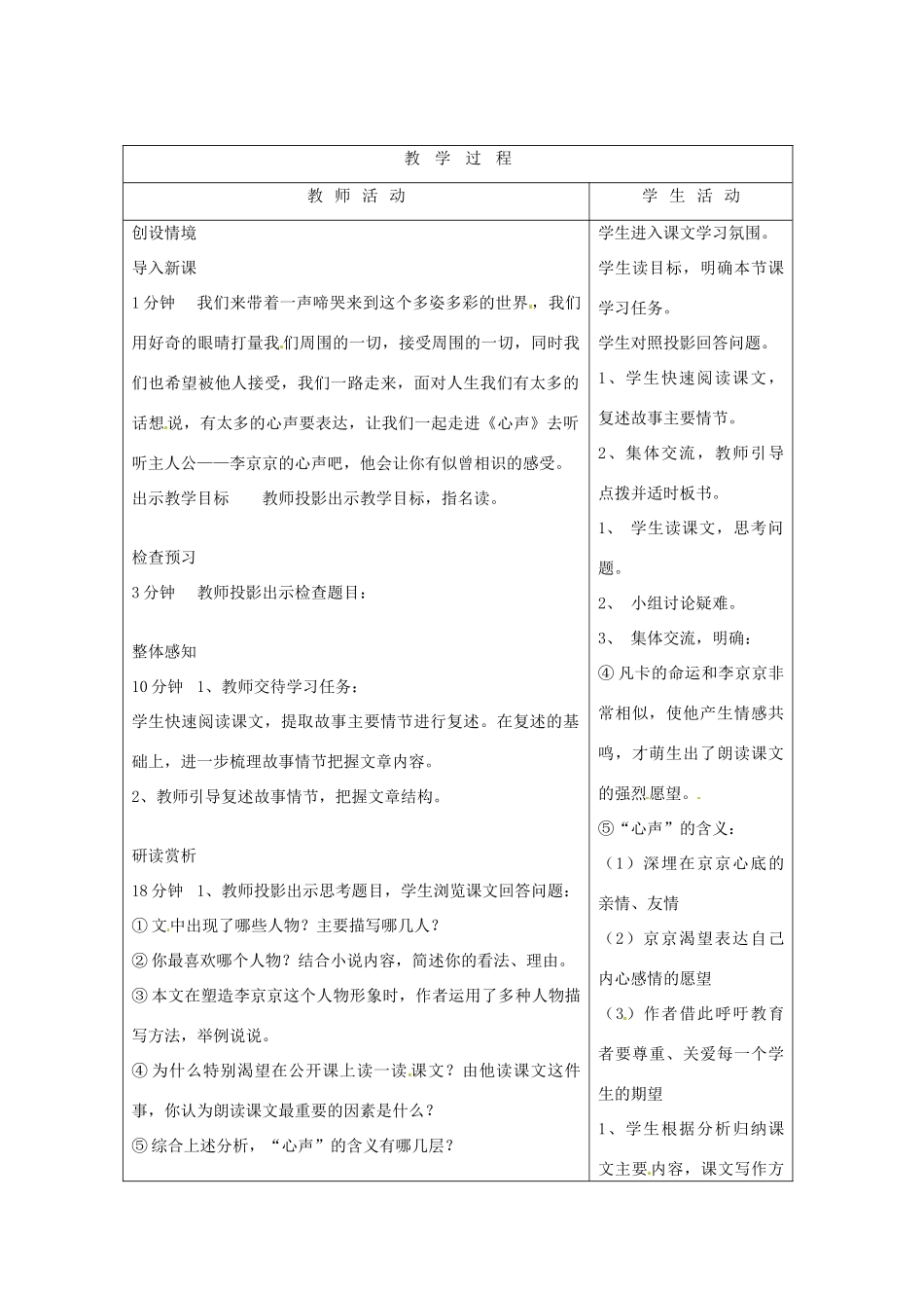 山东省烟台20中九年级语文《心声》教案_第2页