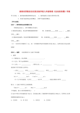 湖南省茶陵县世纪星实验学校九年级物理《运动的快慢》学案（无答案）