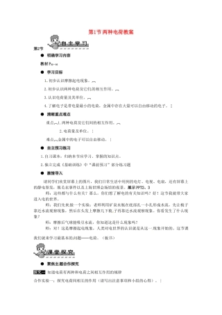 河南省济源市下冶一中九年级物理全册 第十五章 第1节 两种电荷教案 新人教版