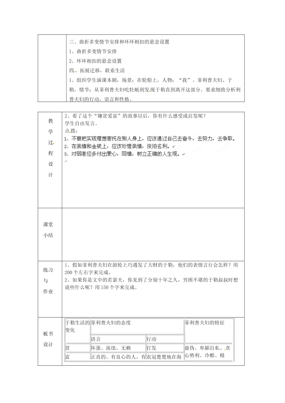 浙江省绍兴县杨汛桥镇中学九年级语文上册 我的叔叔于勒1教学案 人教新课标版_第2页