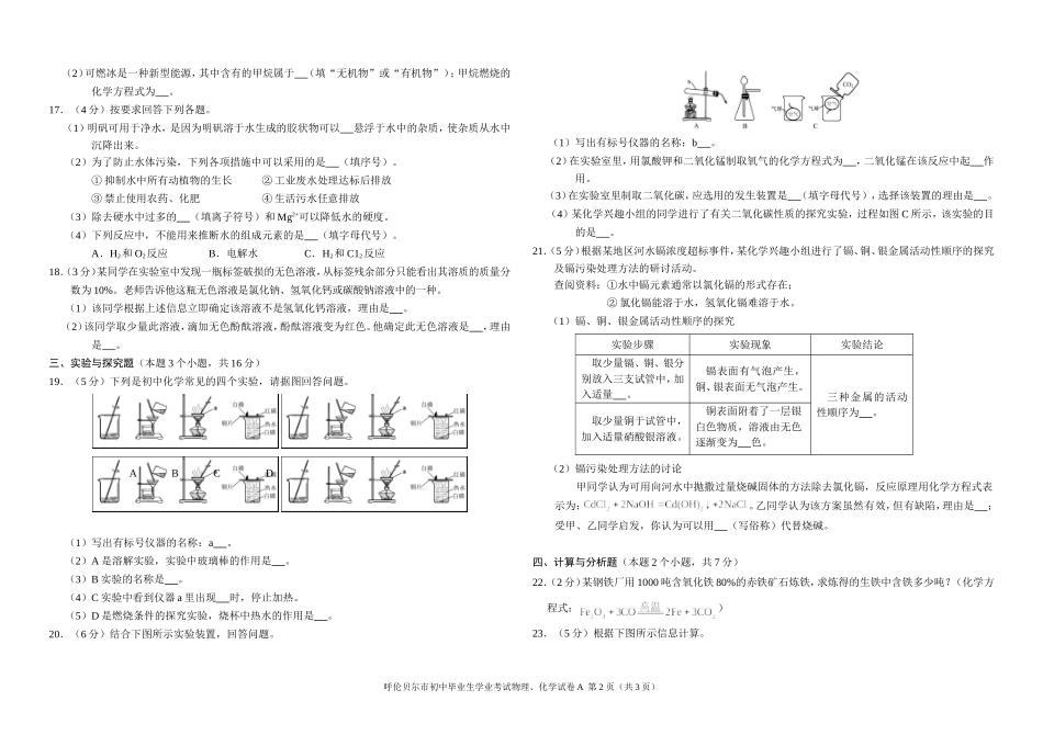 2013化学中考试题_第2页