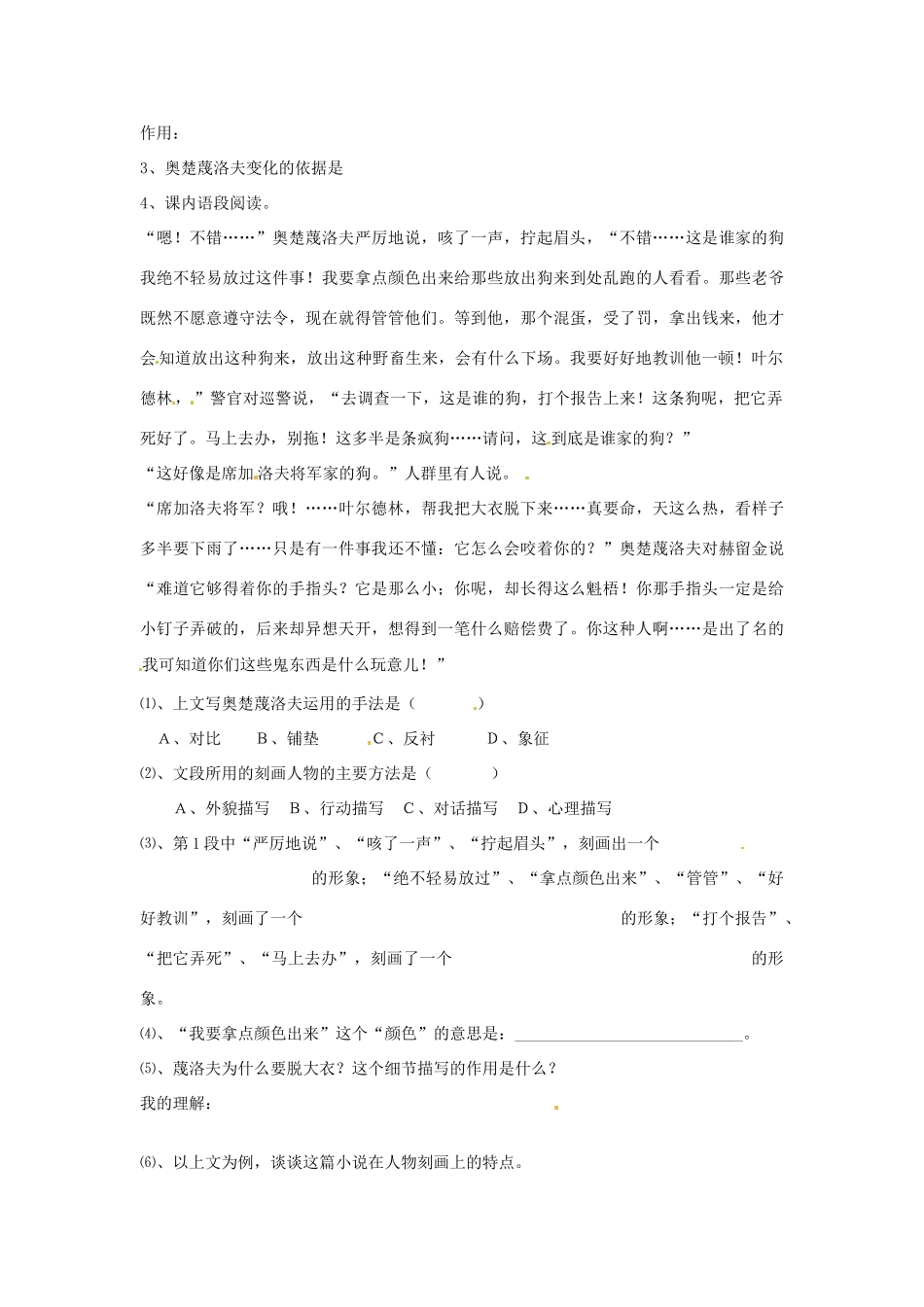 山东省日照市东港实验学校九年级语文 变色龙教案 语文版_第2页