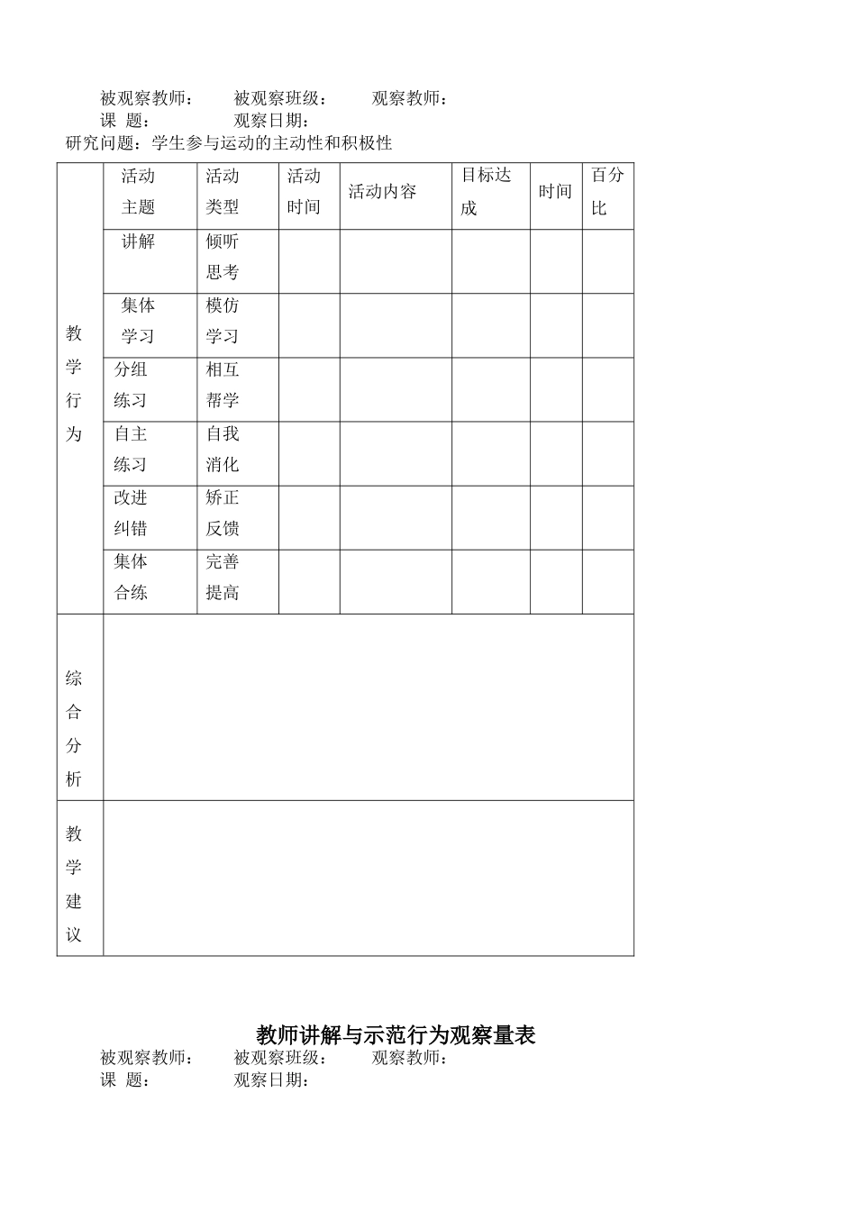 体育组课堂观察工具表_第2页