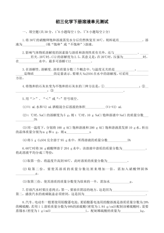 初三化学下册溶液单元测试