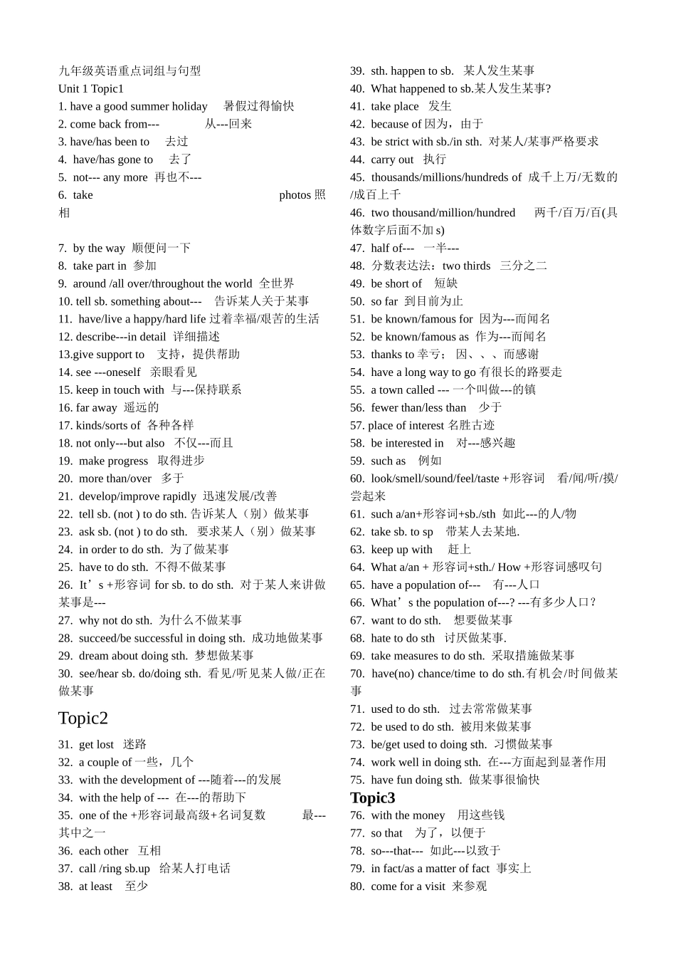 九年级英语上期期末总复习短语资料_第1页