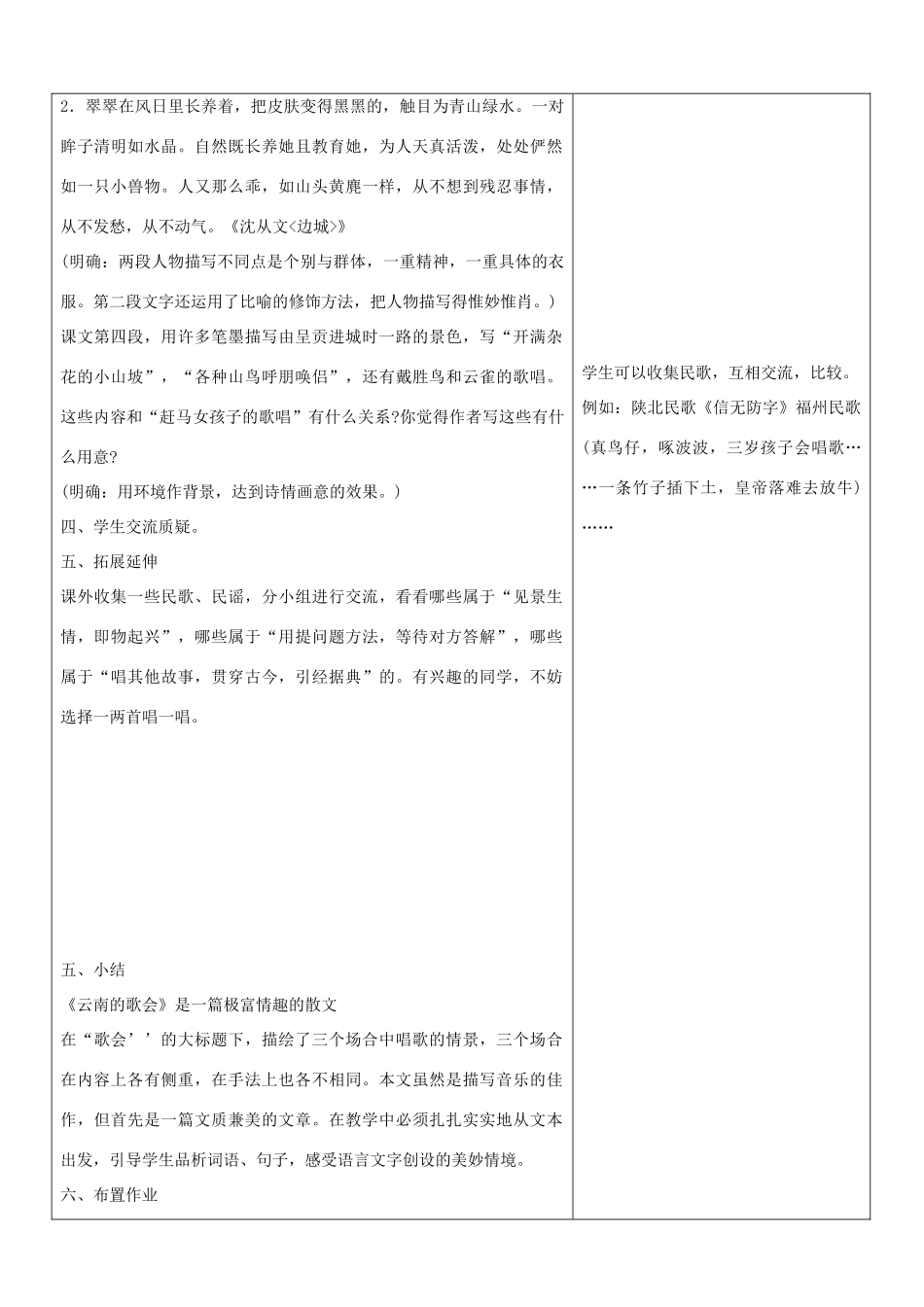 山东省郯城三中八年级语文上册《云南的歌会》教案 新人教版_第2页