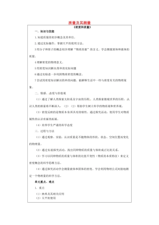 河南省郑州市中考物理《质量及其测量》复习教案-人教版初中九年级全册物理教案