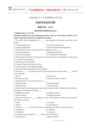 自考旅游英语选读试题