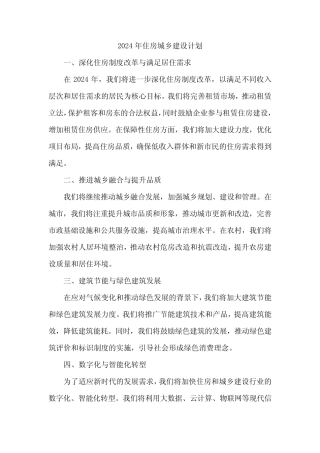 2024年 住房城乡建设 计划