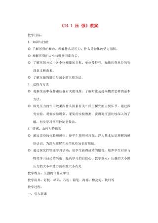 辽宁省丹东七中九年级物理《14.1 压 强》教案 人教新课标版