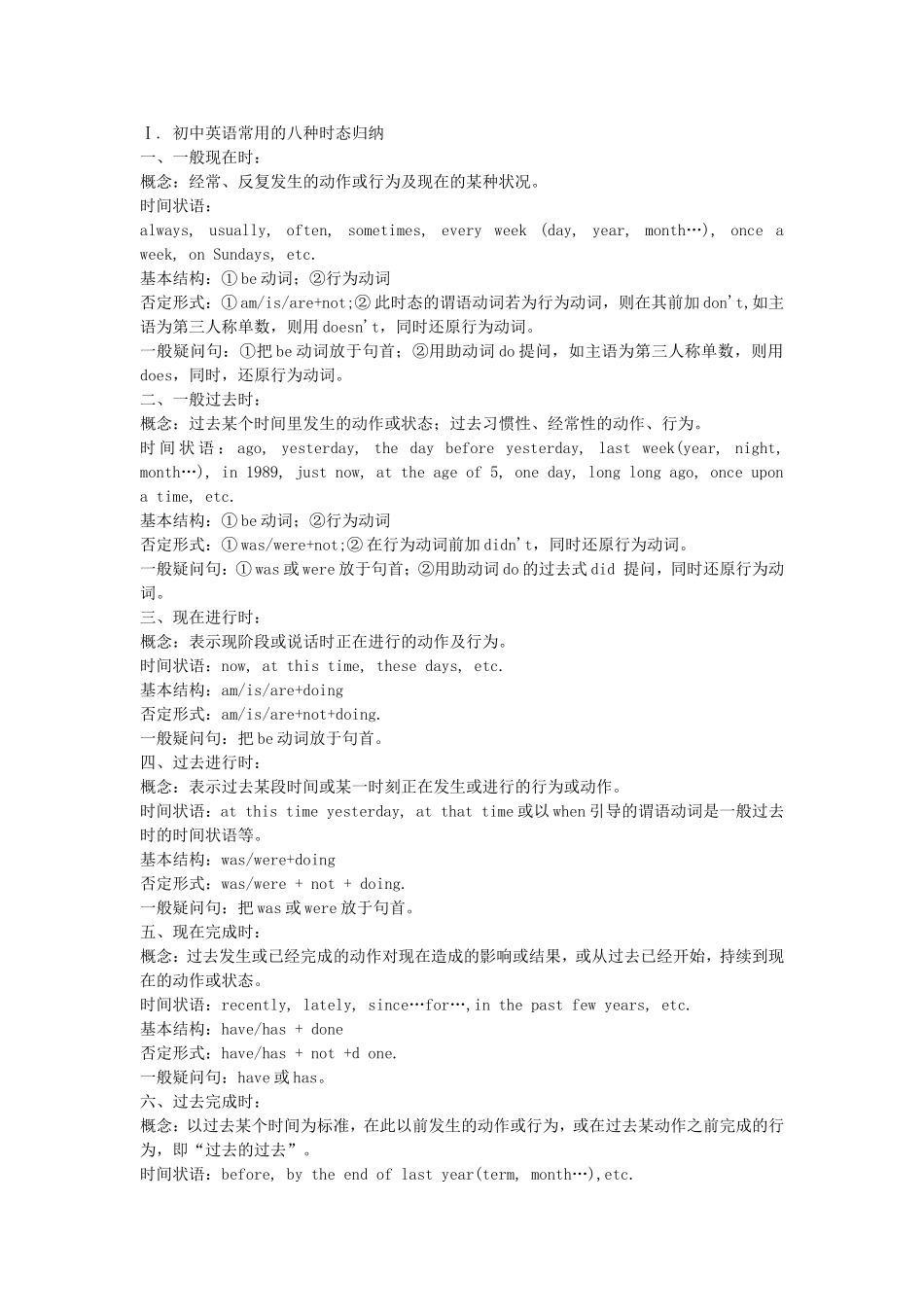 初中英语的八种时态_第1页