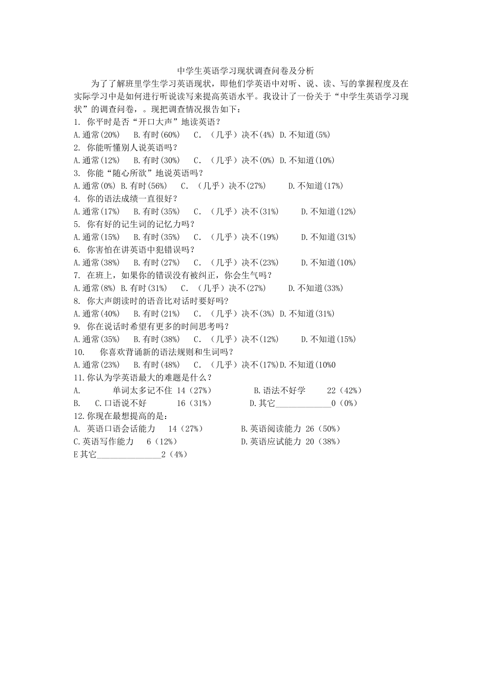 初中生英语学习现状调查问卷及分析_第1页