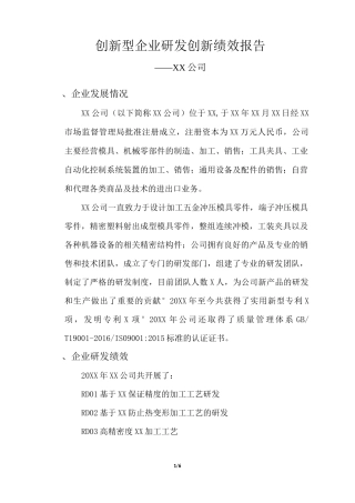创新型企业研发创新绩效报告