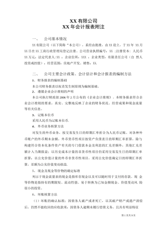 房地产开发有限公司会计报表附注说明.