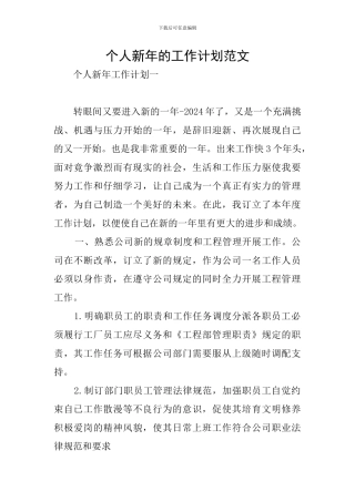 个人新年的工作计划范文