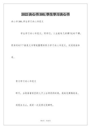2024决心书300,学生学习决心书