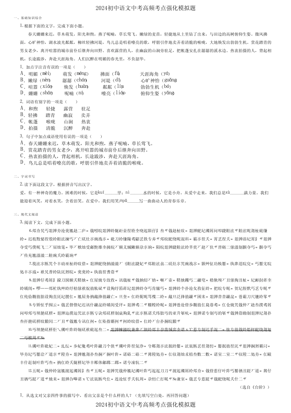 2024初中语文中考强化模拟卷 (68) _第1页