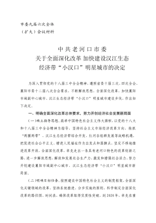 市委九届六次全体会议材料