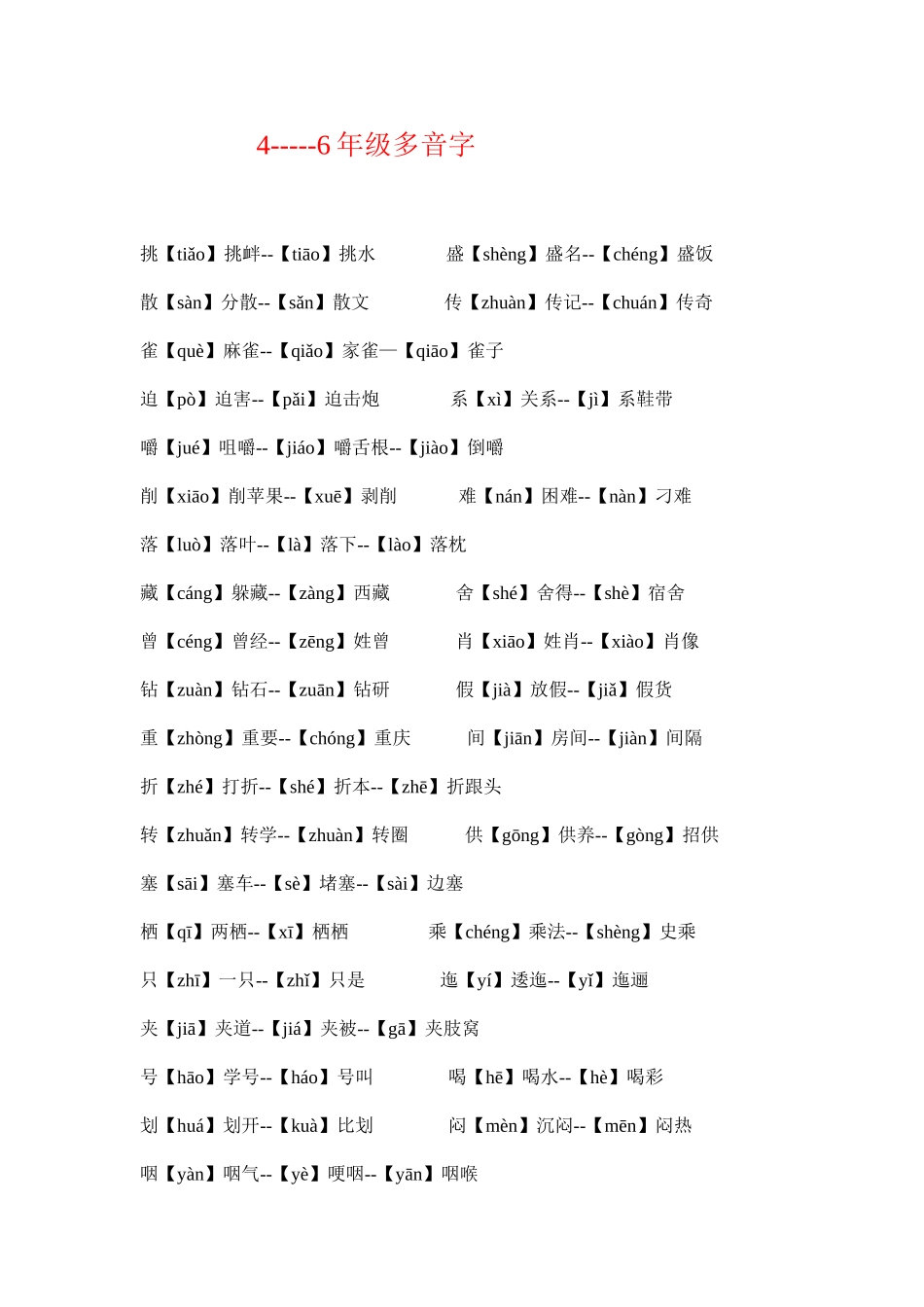 西师版小学语文多音字_第1页