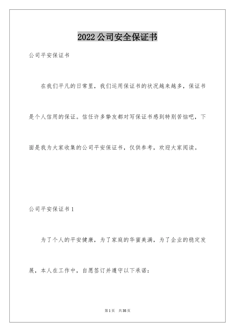 2024公司安全保证书_第1页