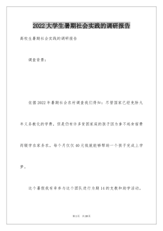 2024大学生暑期社会实践的调研报告