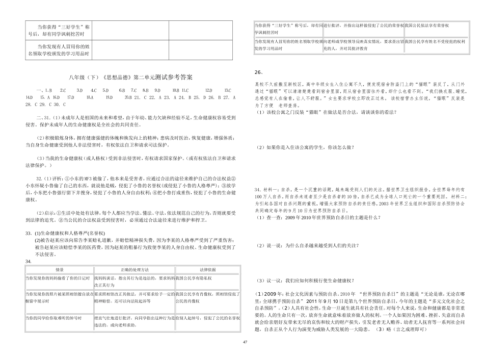 人教版八年级(下)《思想品德》第二单元测试题_第3页