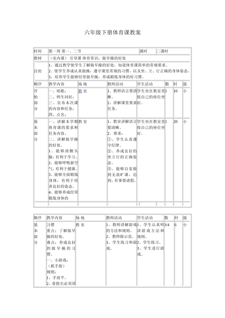 六年级下册体育课教案_第1页