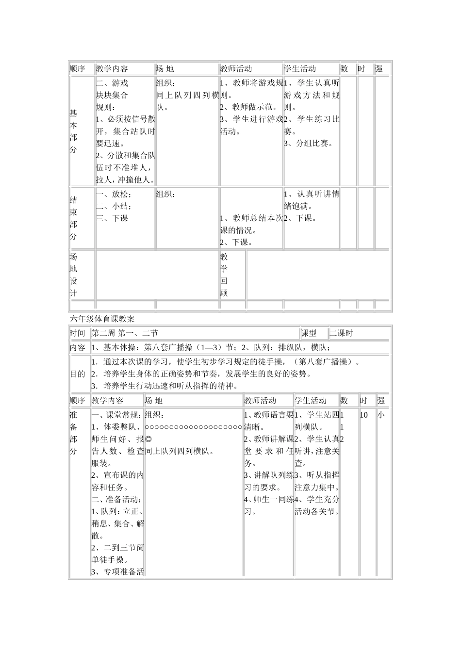 六年级下册体育课教案_第3页