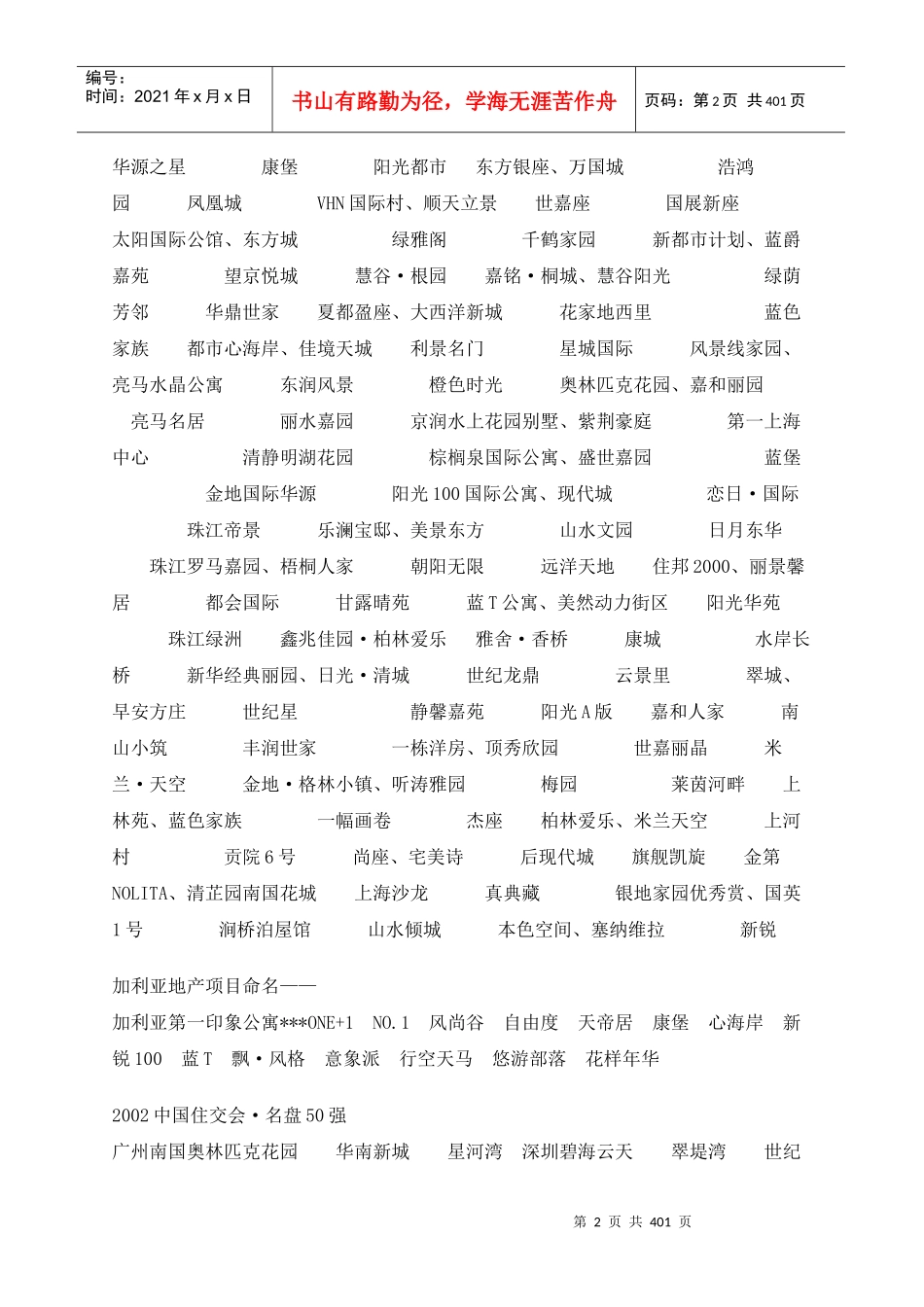 ｛地产开发｝地产案名、主题广告语、系列文案大全-223页_第2页