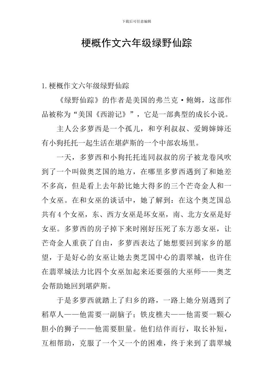 梗概作文六年级绿野仙踪_第1页