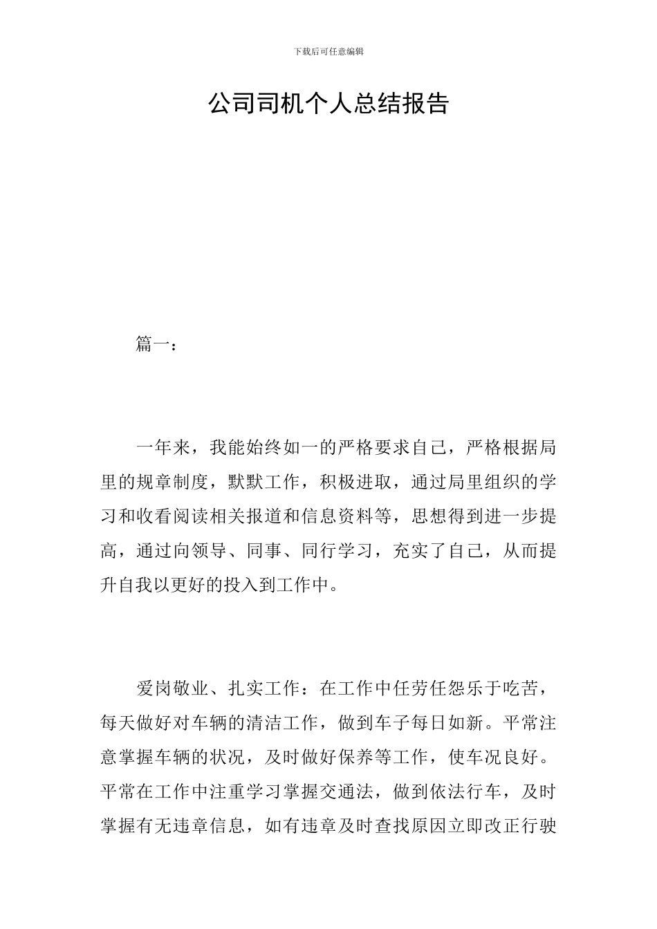 公司司机个人总结报告_第1页