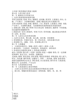 七年级下册苏教版生物复习提纲