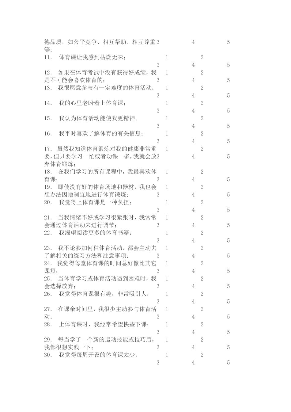 初中生体育学习兴趣调查问卷_第2页