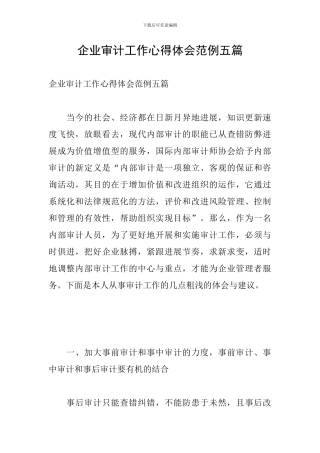 企业审计工作心得体会范例五篇