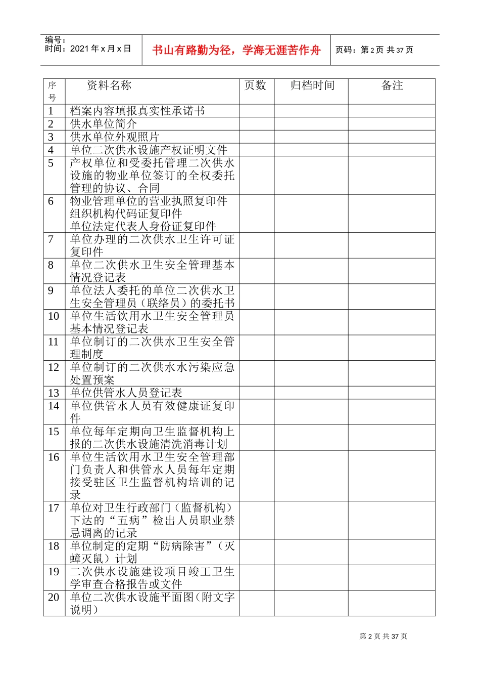 市所直管生活饮用水卫生监督档案_第2页