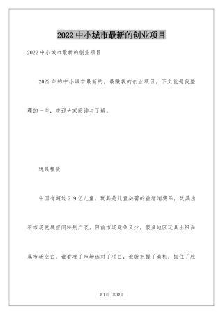 2024中小城市最新的创业项目