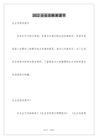 2024企业名称承诺书_1