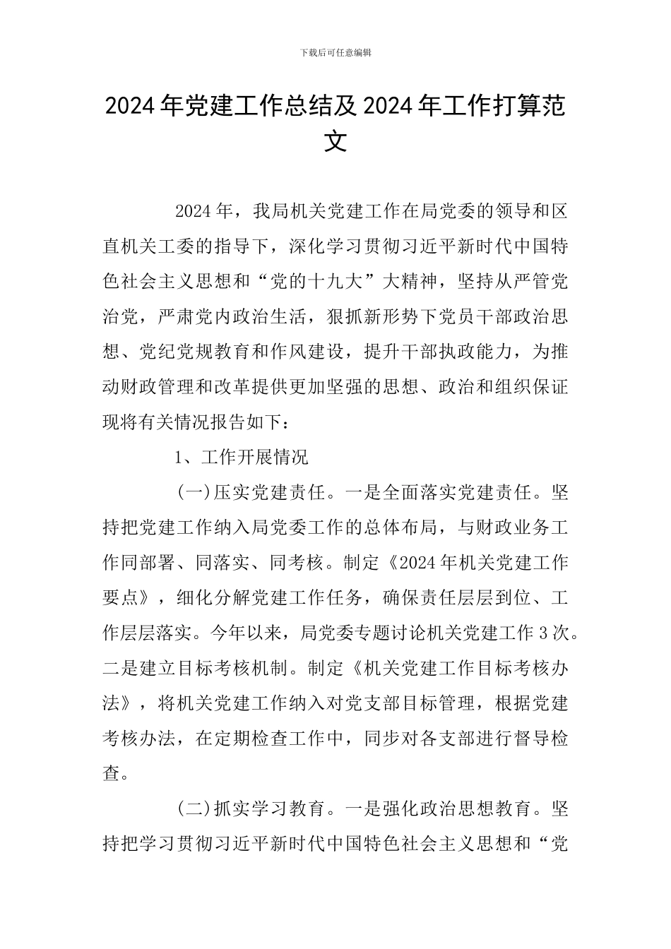 2024年党建工作总结及2024年工作打算范文_第1页