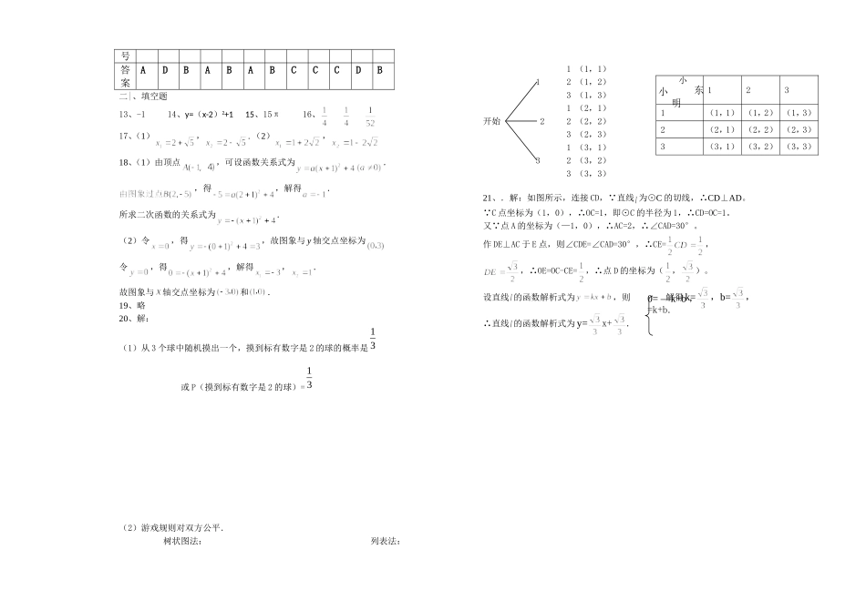 2011-2014-2015学年度上学期九年级数学期末质检题_第3页
