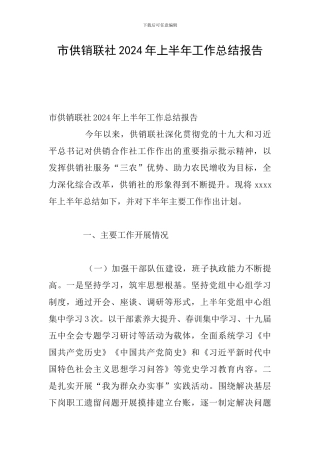 市供销联社2024年上半年工作总结报告