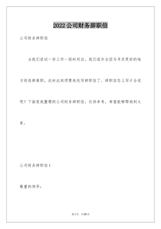 2024公司财务辞职信