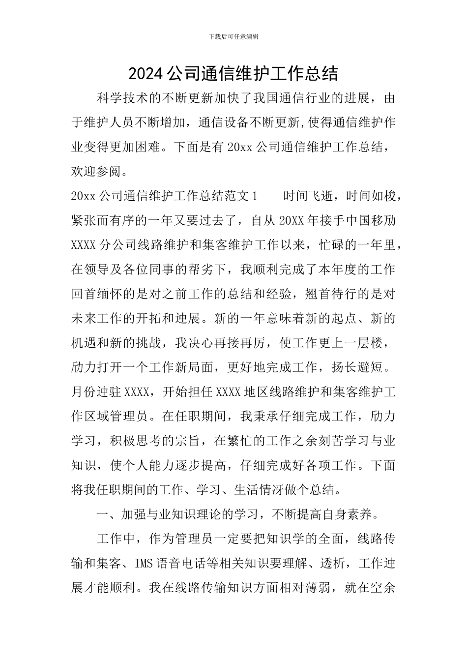 2024公司通信维护工作总结_第1页