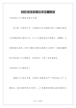 2024安全在我心中主题班会