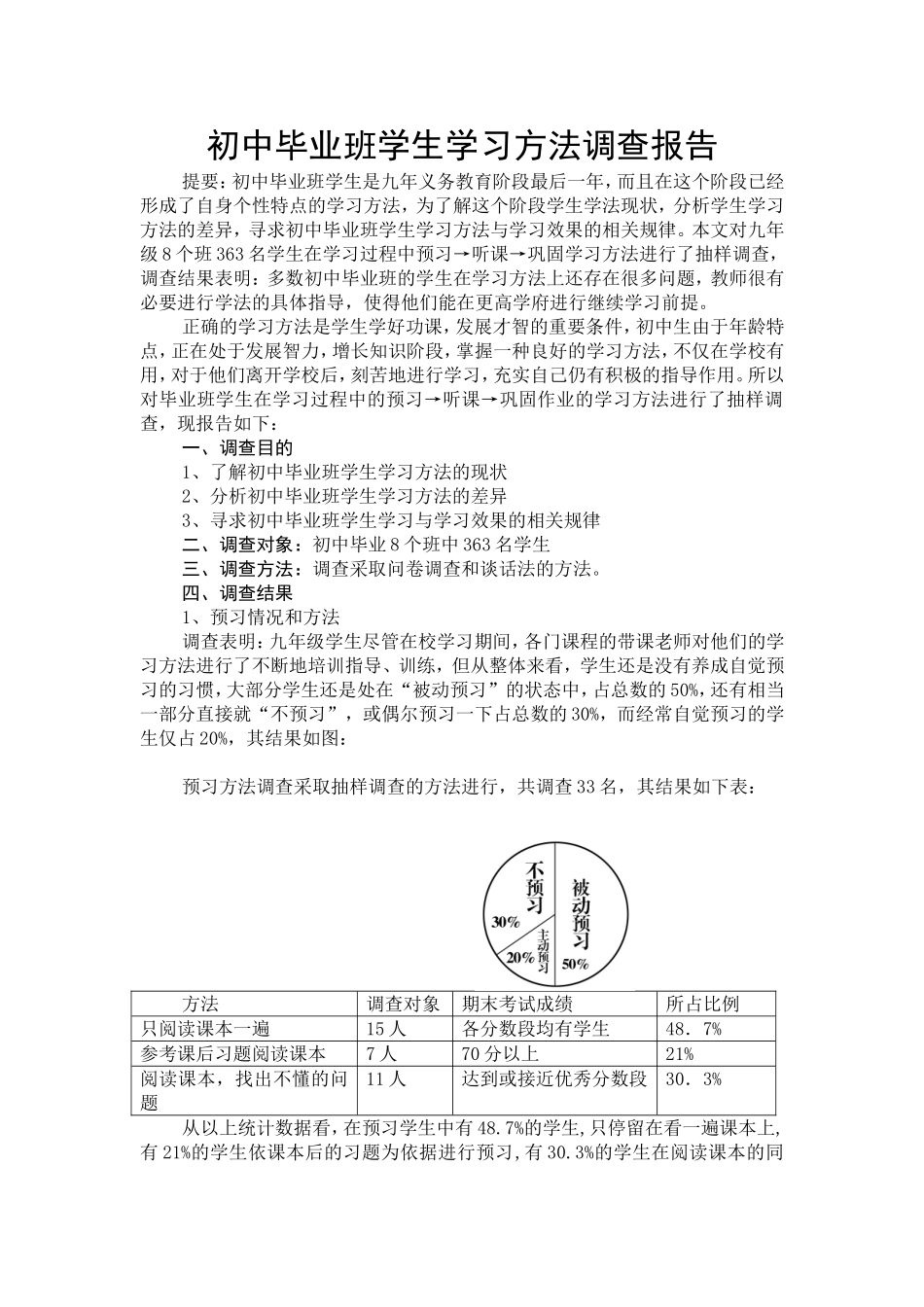 初中毕业班学生学习方法调查报告_第1页