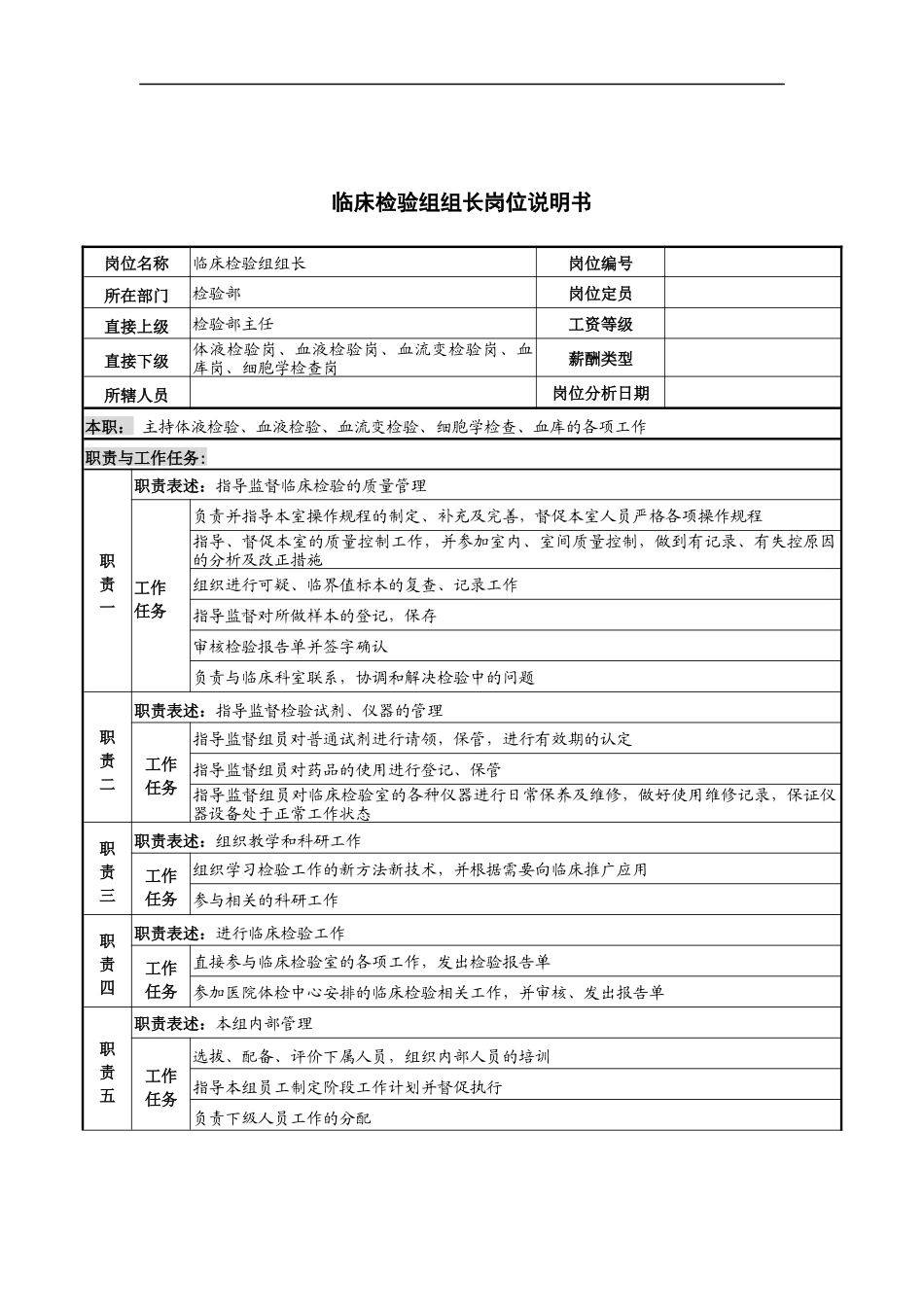 临床检验组组长岗位说明书_第1页
