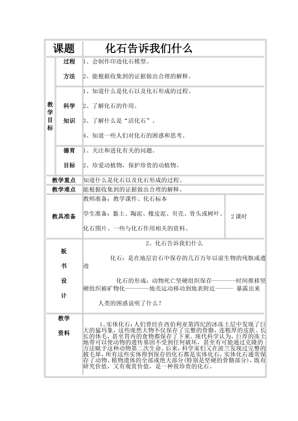 《化石告诉我们什么》教学设计_第1页