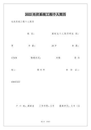 2024光伏系统工程个人简历